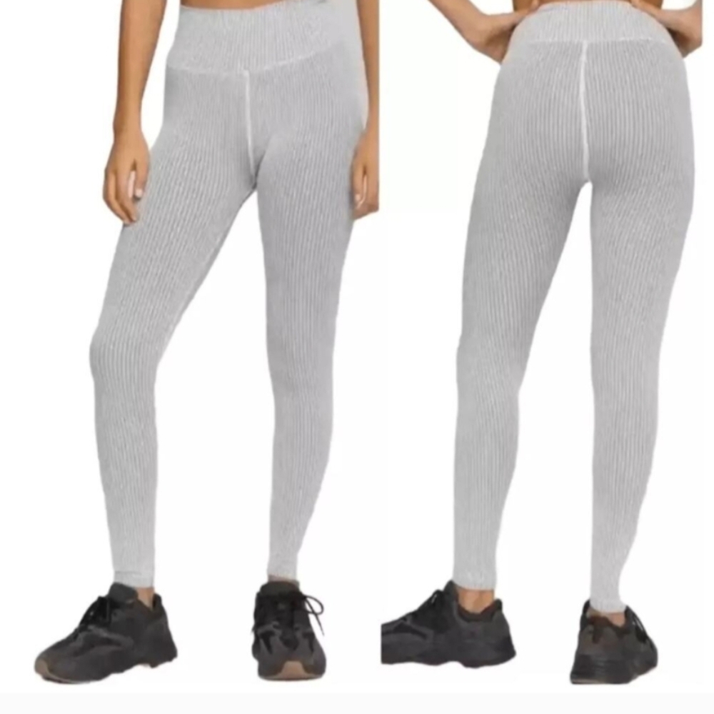 Good American Gray White Seamless Ribbed Leggings Size 3/4 NWT